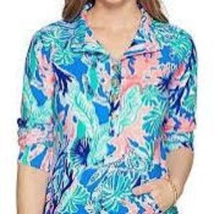 Lilly Pulitzer Captain Floral Popover Sz XL UPF 50+ Ocean Coral